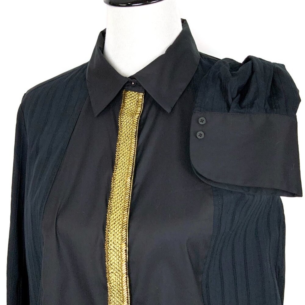 New Per Se by Carlisle Black Button Down Shirt Gold Embellishment Sz 14 - Picture 12 of 16